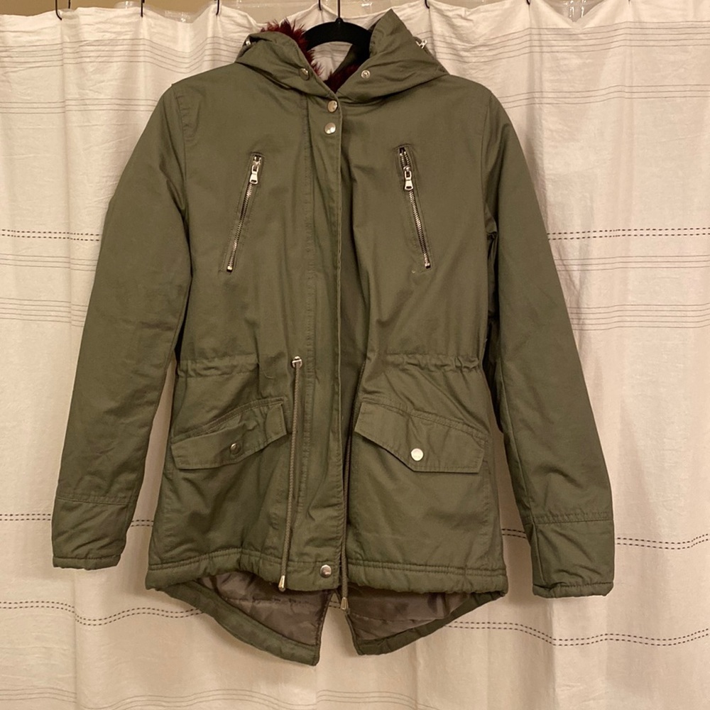 Green Coat w/ Faux Fur Hood